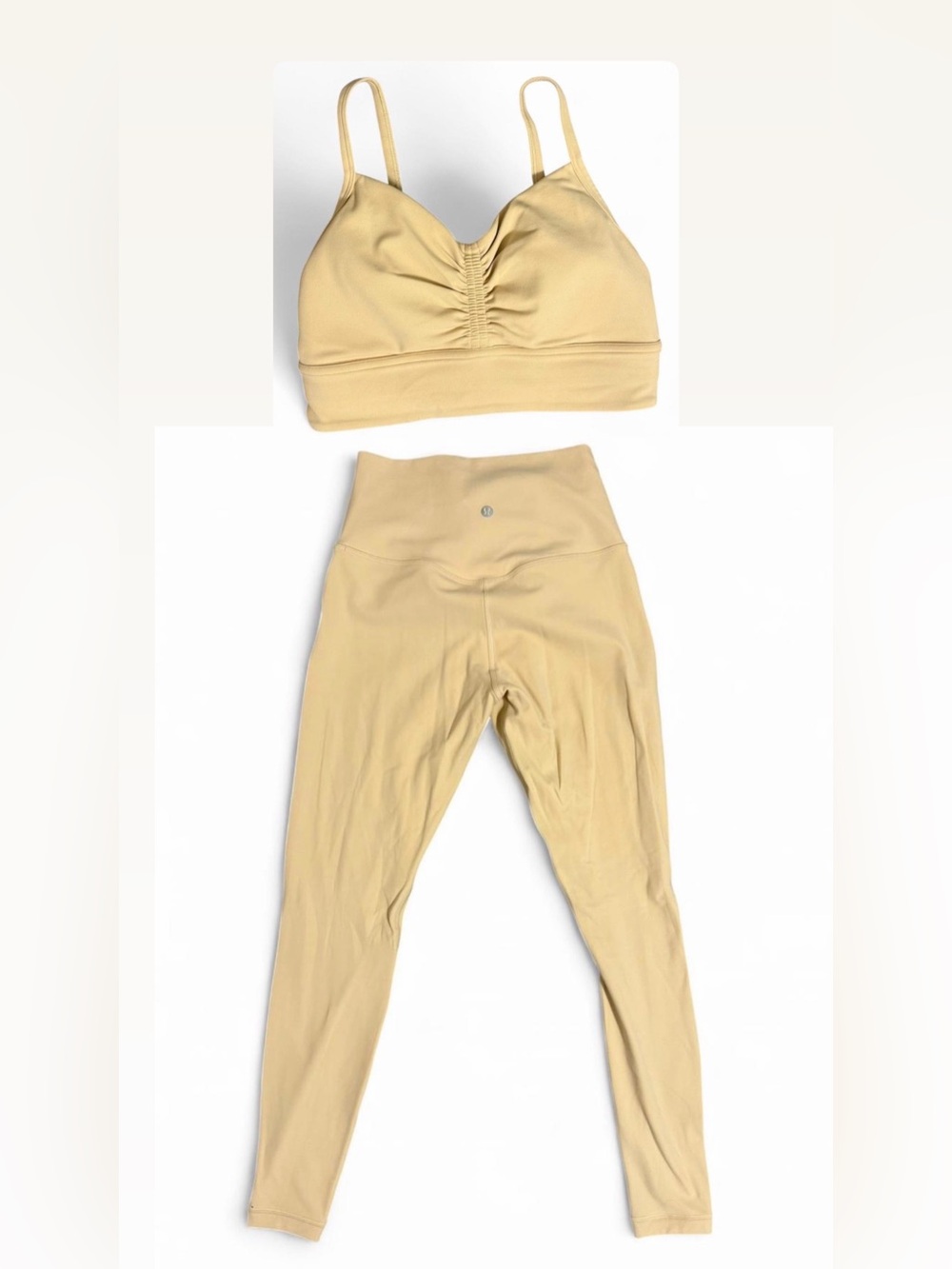 lululemon athletica women’s Stretch Leggings and Bra Set in Light Beige